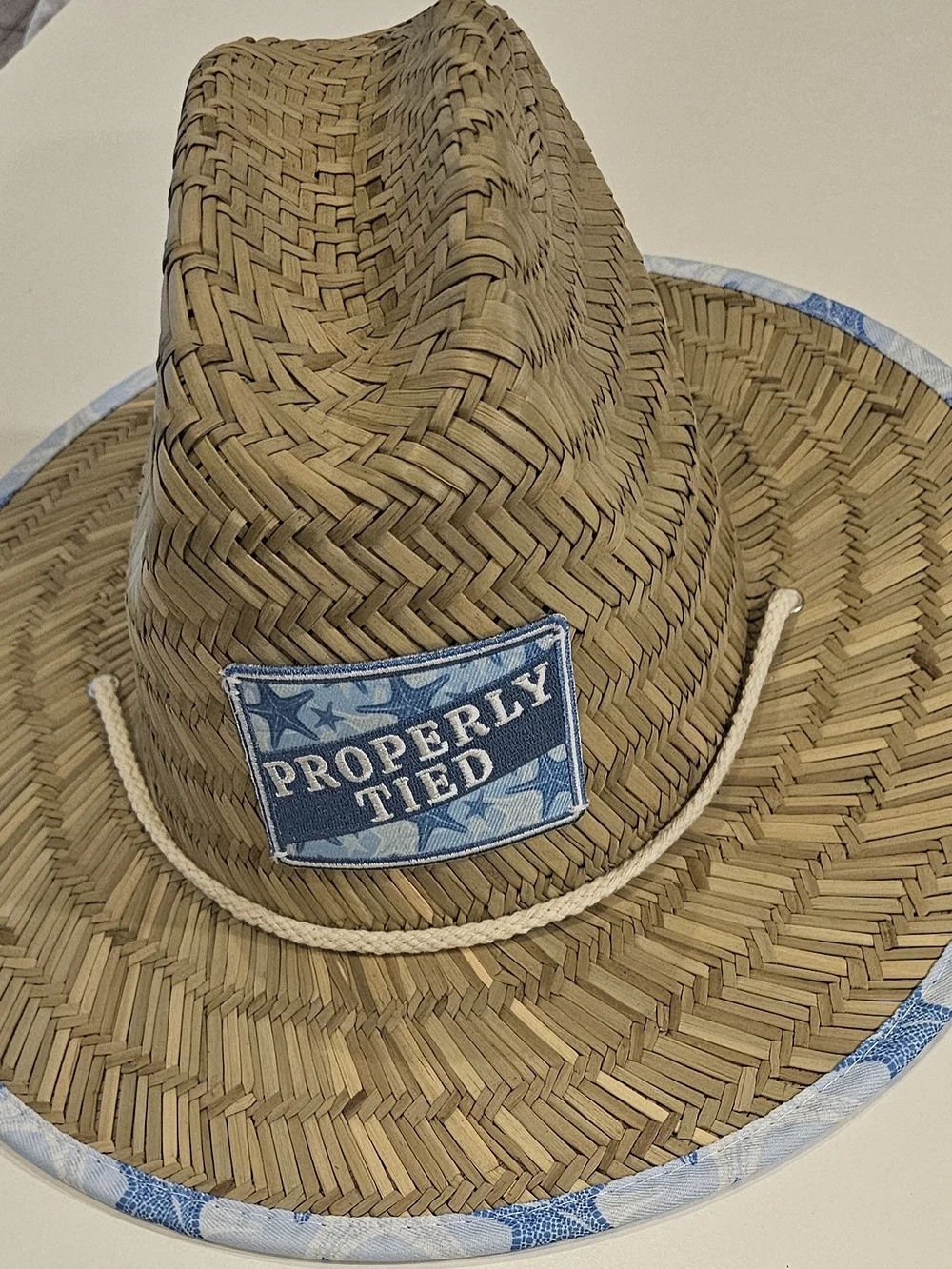 Properly Tied Kids Straw Sun Hat - Blue Trim